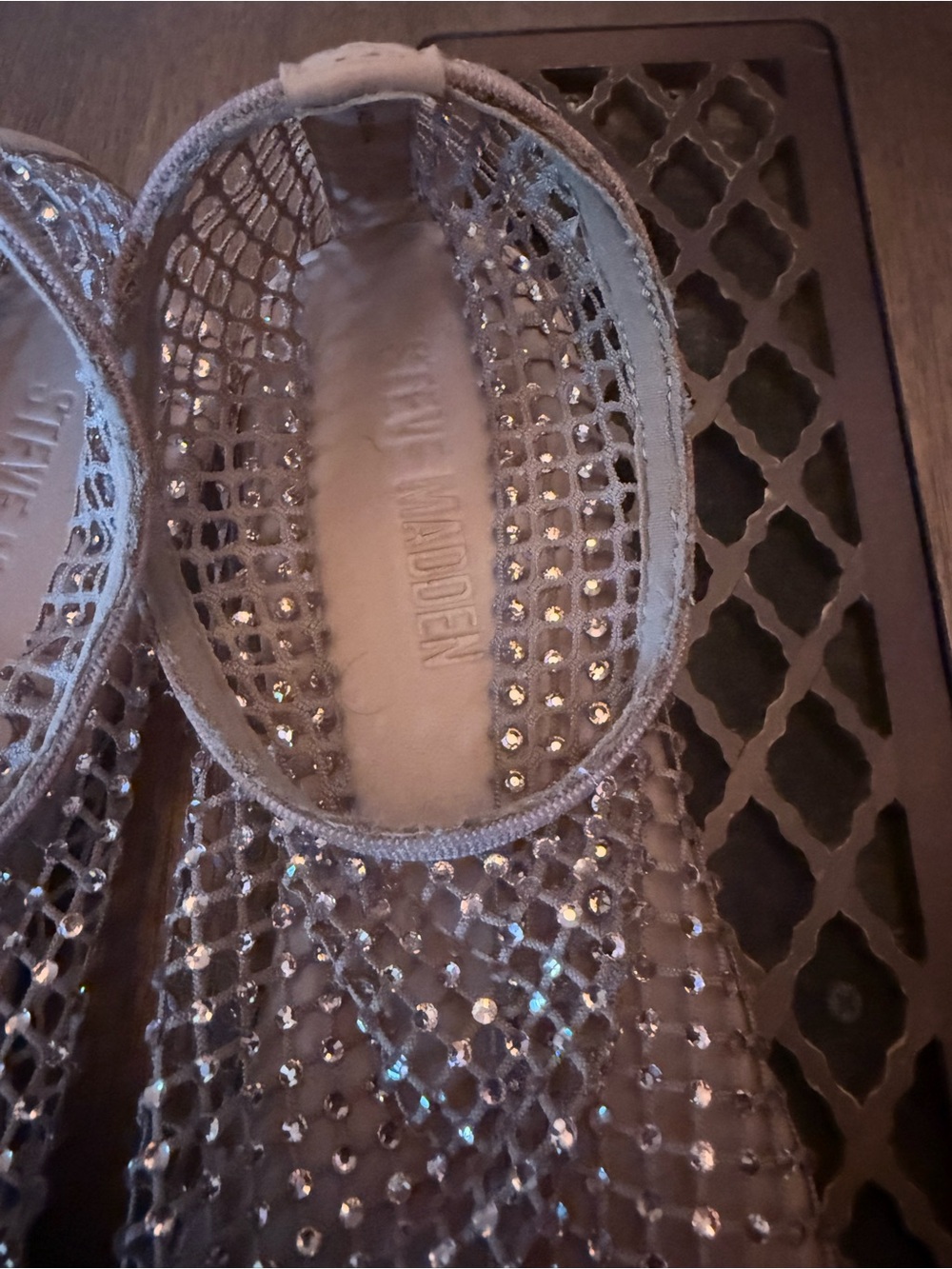 Steve Madden Rose Gold Mesh Rhinestone Flat Sandals - Picture 4 of 6